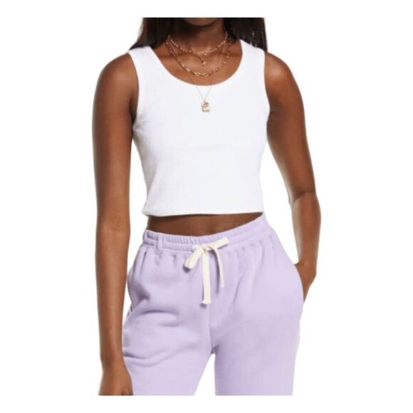 BP Classic Cropped Tank Top White Stretch Knit Sleeveless Scoop Neck M - Picture 1 of 7